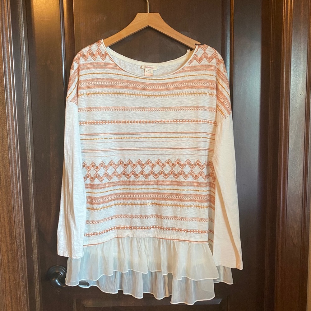 {Sundance} oversized beige and coral blouse